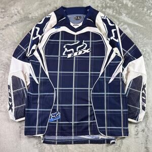 Y2K Fox Blitz Racing Motocross Jersey Blue Plaid MX Dirt Bike ATV Mens Large